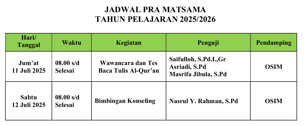 Jadwal Pra Matsama
